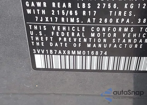 2021 Volkswagen Tiguan 2.0T S from USA, damaged, VIN 3VV1B7AX8MM016874